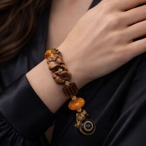 WG Wilhelm Geyer Baltic Amber, Chinese Bakelite, baroque pearls Jaspis Braceled